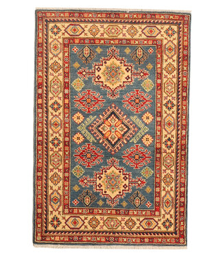 150x98cm Wool Hand-Knotted Kazak Afghan Rug – Authentic Oriental Carpet