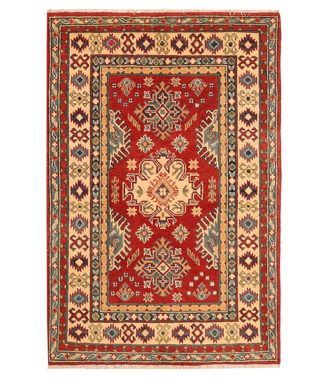 150x100cm Wool Hand-Knotted Kazak Afghan Rug – Authentic Oriental Carpet