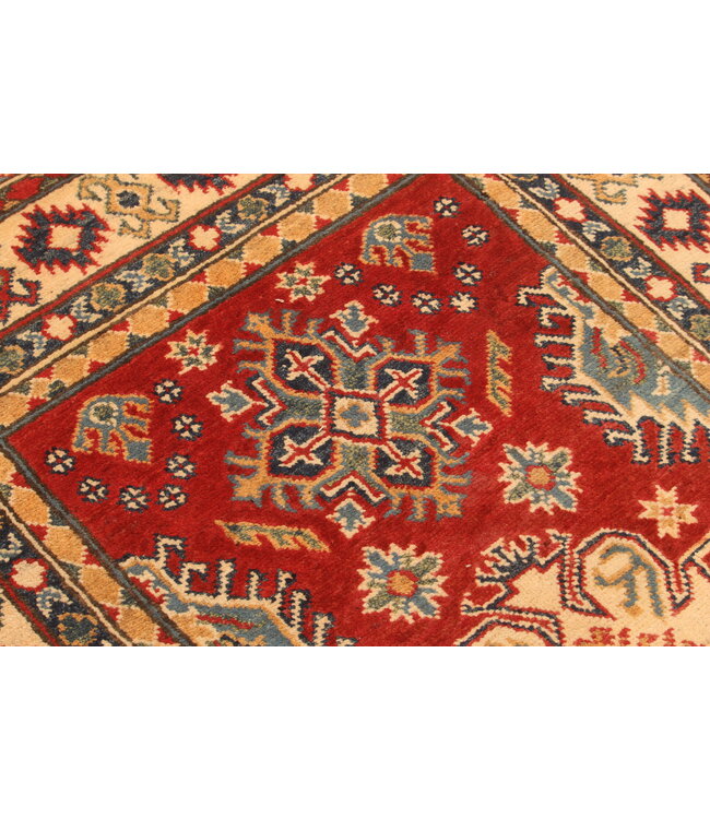 150x100cm Wool Hand-Knotted Kazak Afghan Rug – Authentic Oriental Carpet