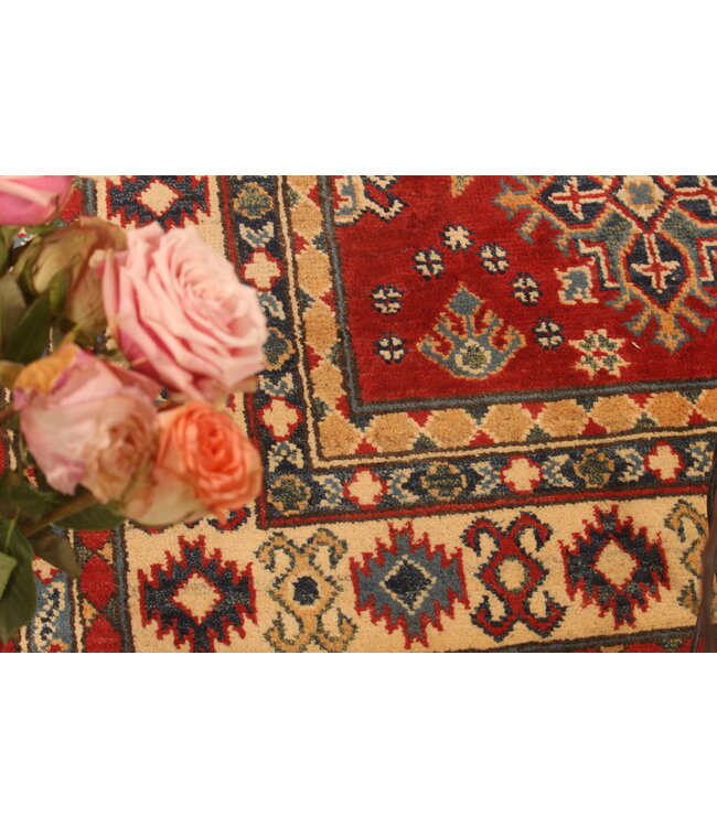 150x100cm Wool Hand-Knotted Kazak Afghan Rug – Authentic Oriental Carpet