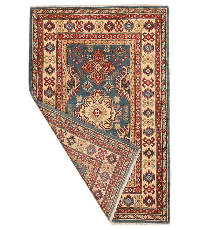147x97cm Handgeknoopte Kazak Afghan Tapijt – Wol & Ambachtelijk