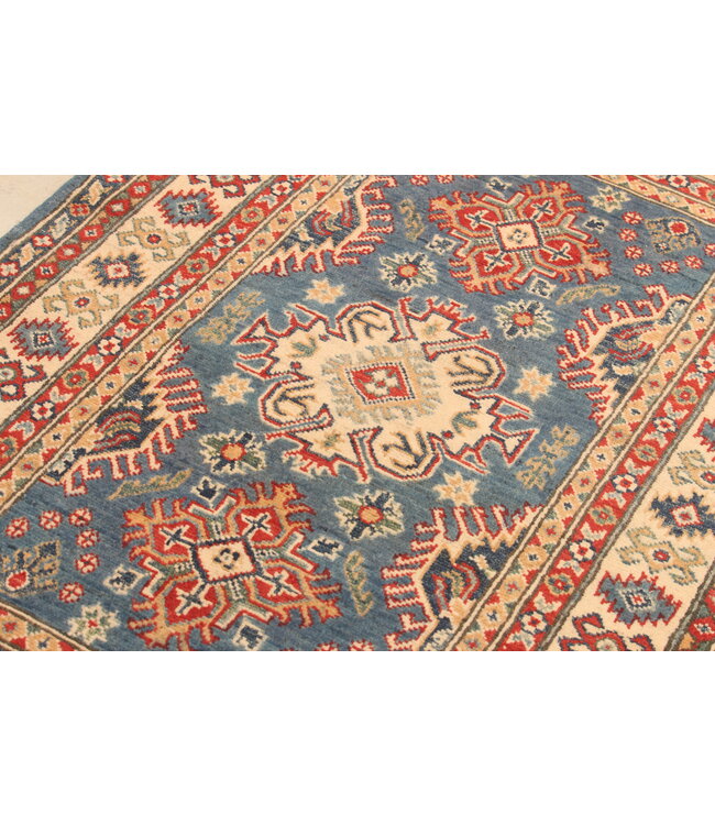 147x97cm Wool Hand-Knotted Kazak Afghan Rug – Authentic Oriental Carpet