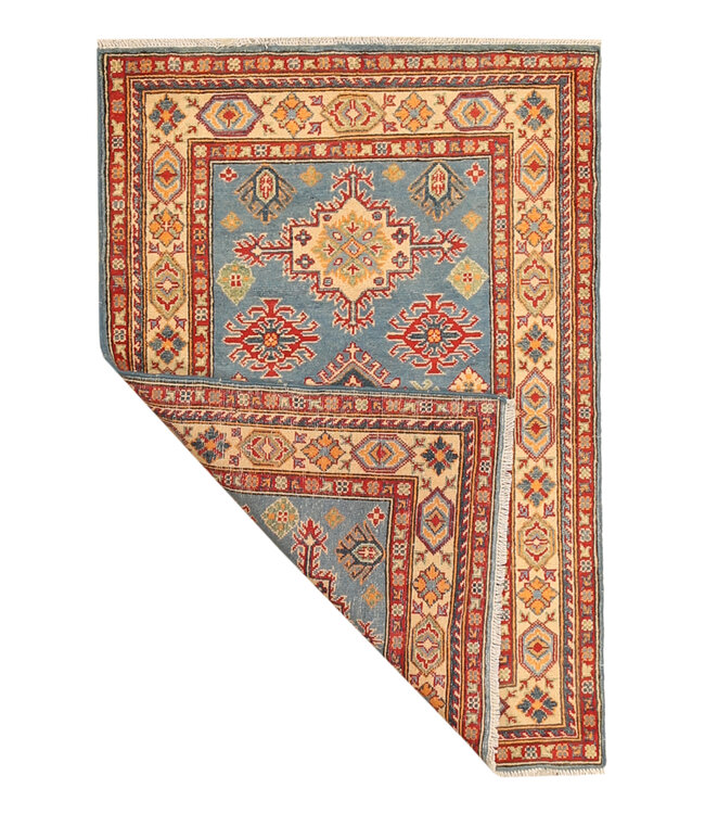 147x100cm Handgeknoopte Kazak Afghan Tapijt – Wol & Ambachtelijk