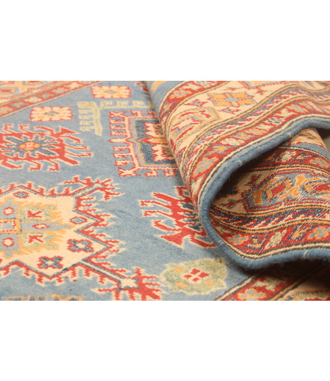 147x100cm Handgeknoopte Kazak Afghan Tapijt – Wol & Ambachtelijk