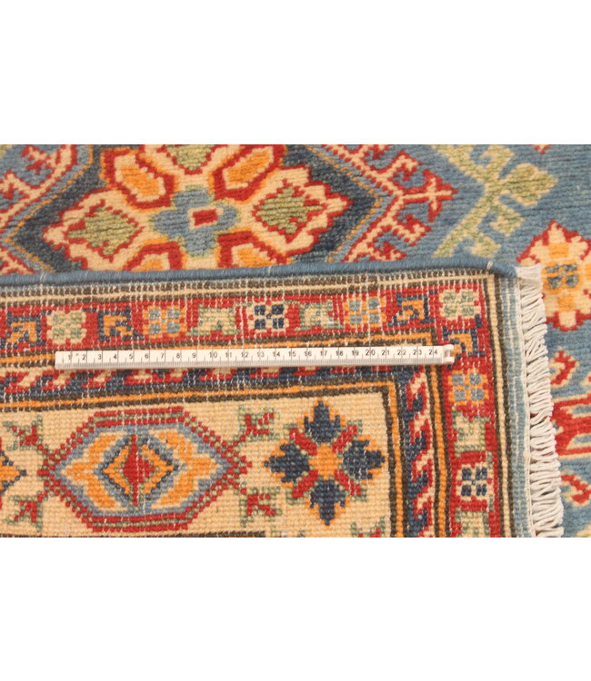 147x100cm Wool Hand-Knotted Kazak Afghan Rug – Authentic Oriental Carpet