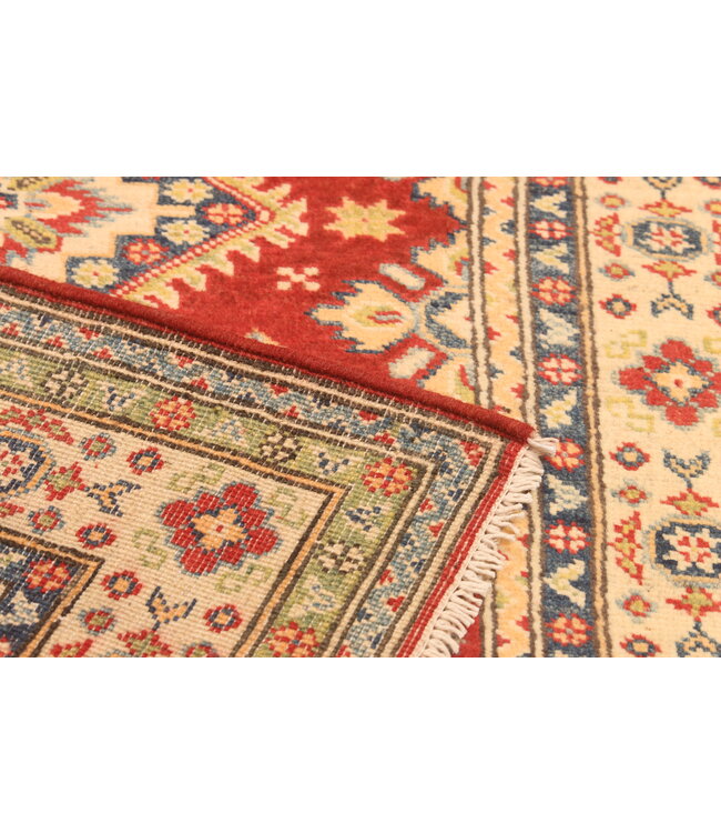 145x101cm Handgeknoopte Kazak Afghan Tapijt – Wol & Ambachtelijk