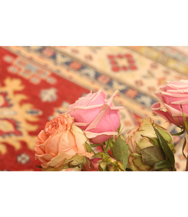 145x101cm Handgeknoopte Kazak Afghan Tapijt – Wol & Ambachtelijk