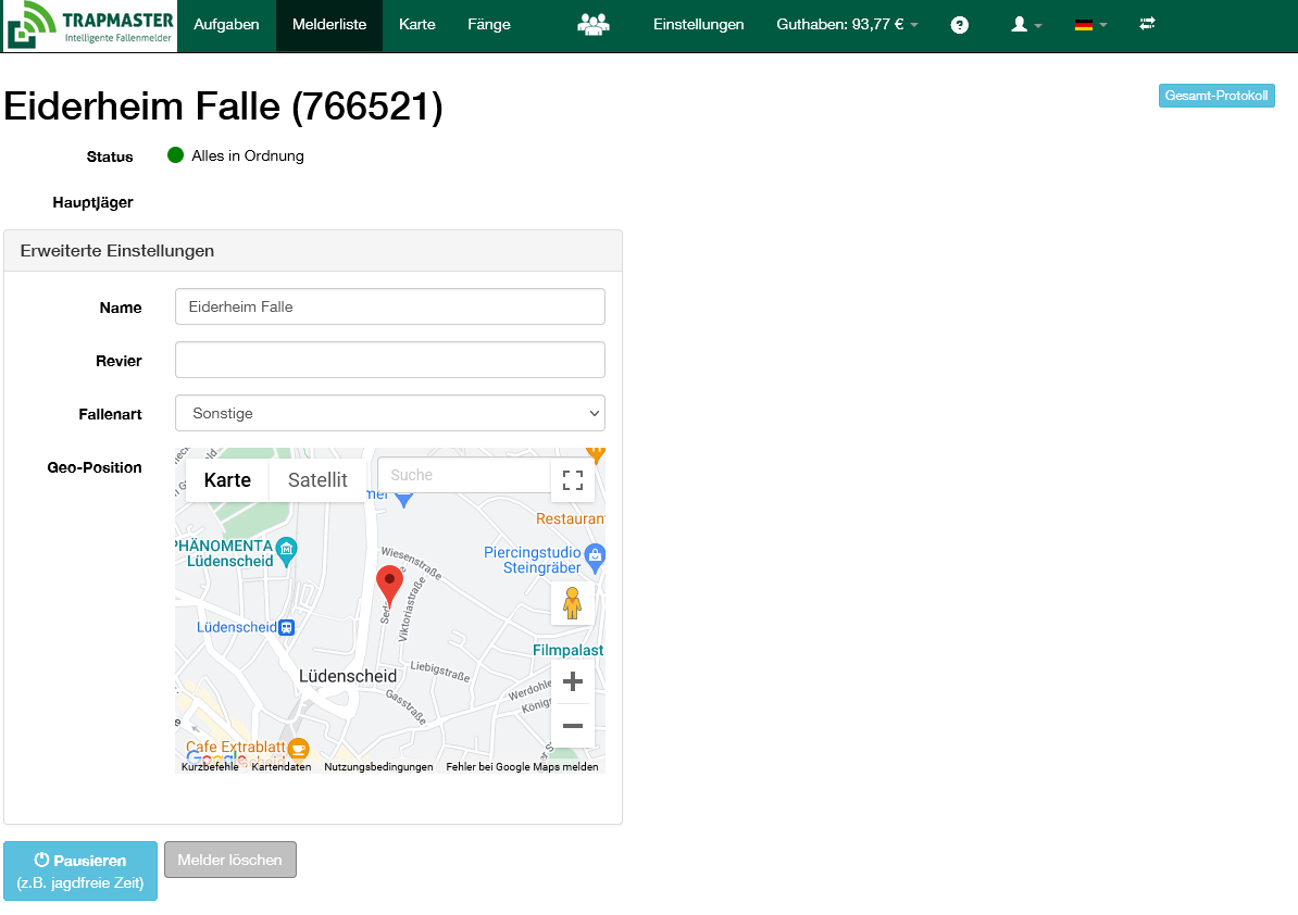 Melder-Einzelansicht