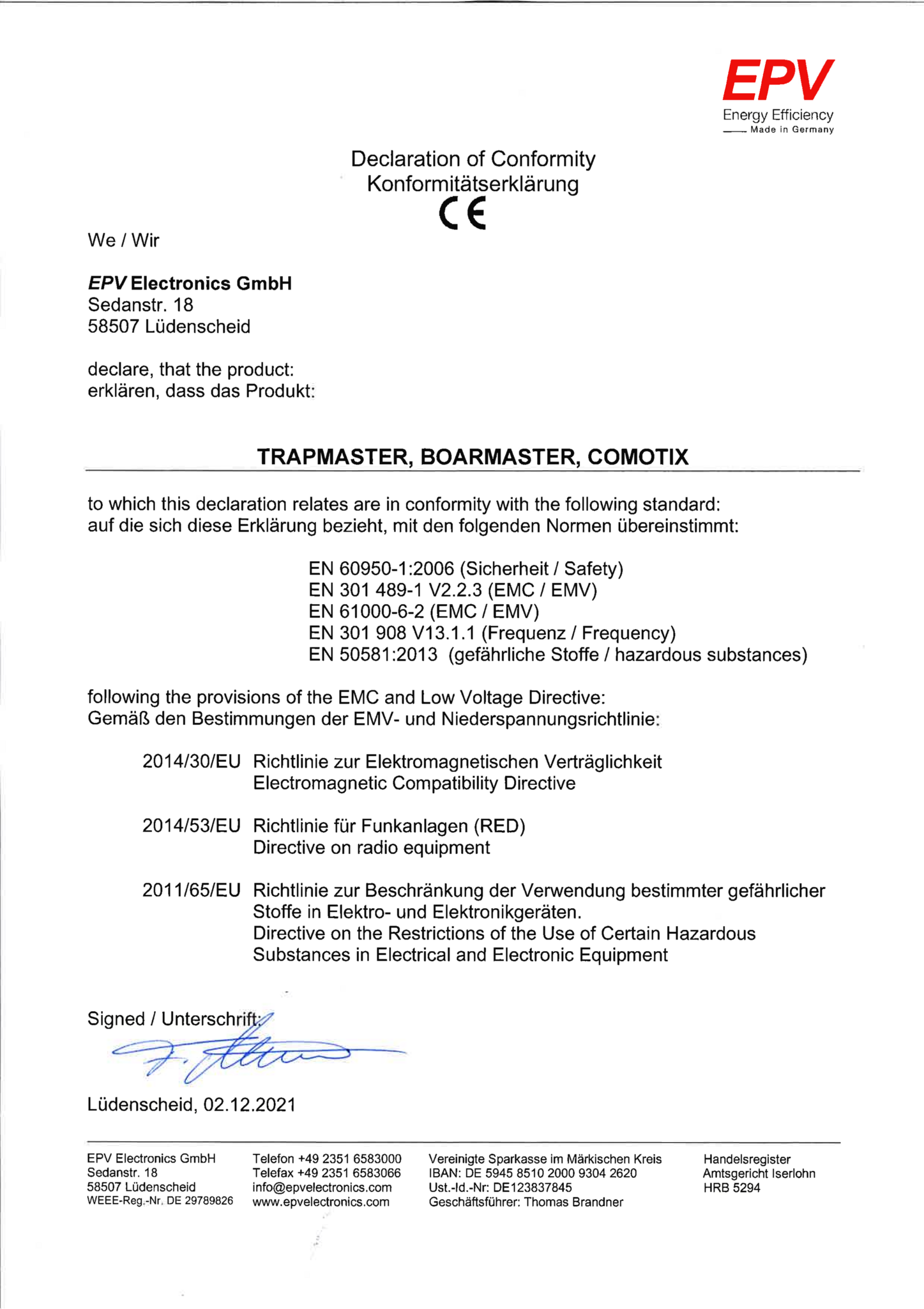 Konformitaetserklaerung