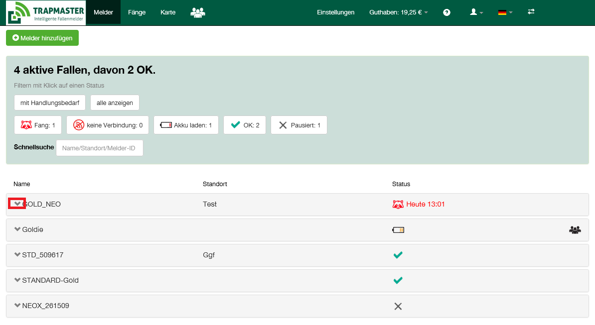 Melder-Einzelansicht