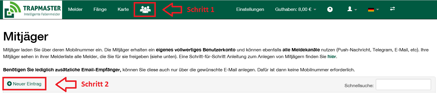 Mitjäger einladen