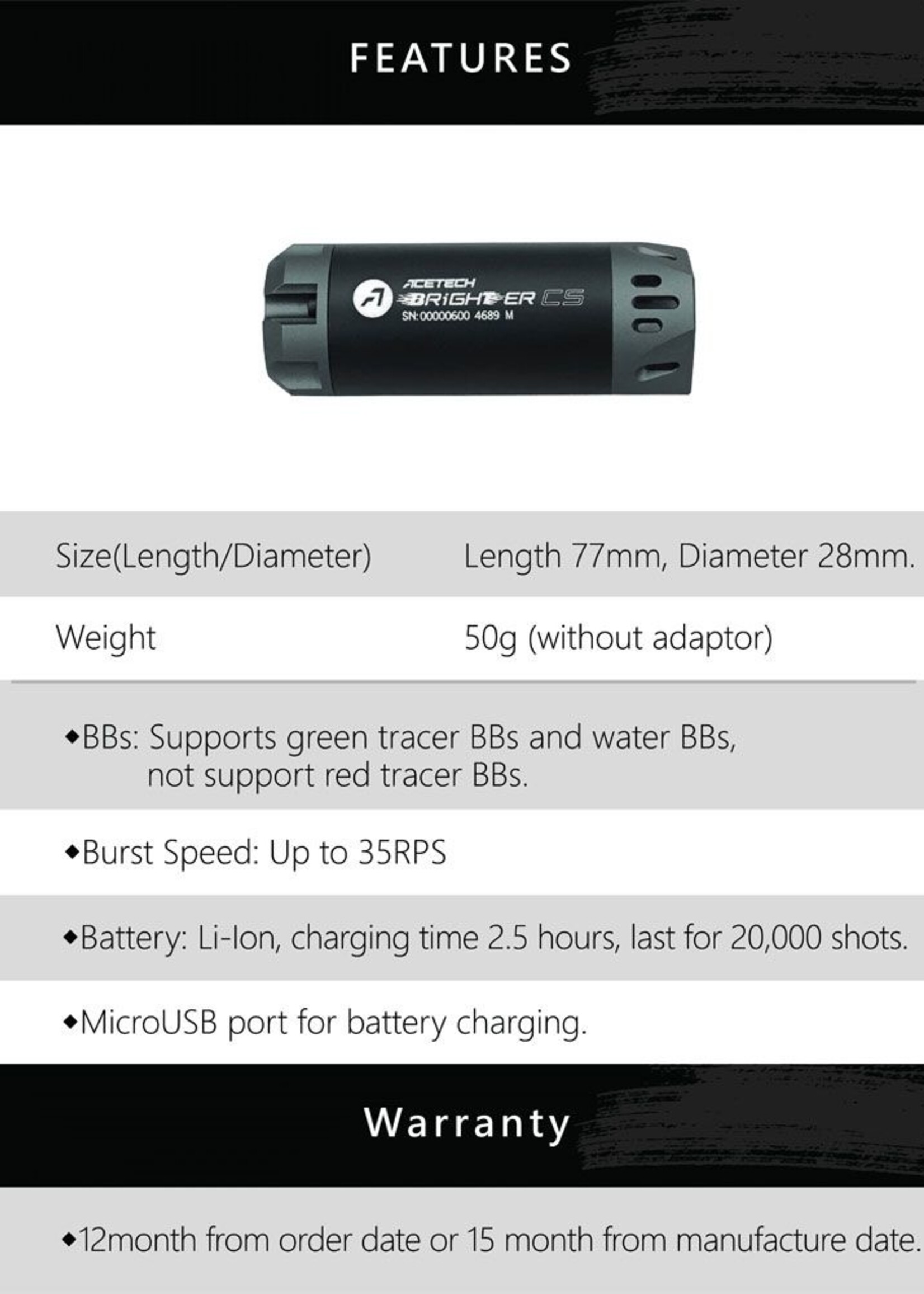 Acetech Brighter CS Tracer Unit (Black/Black)