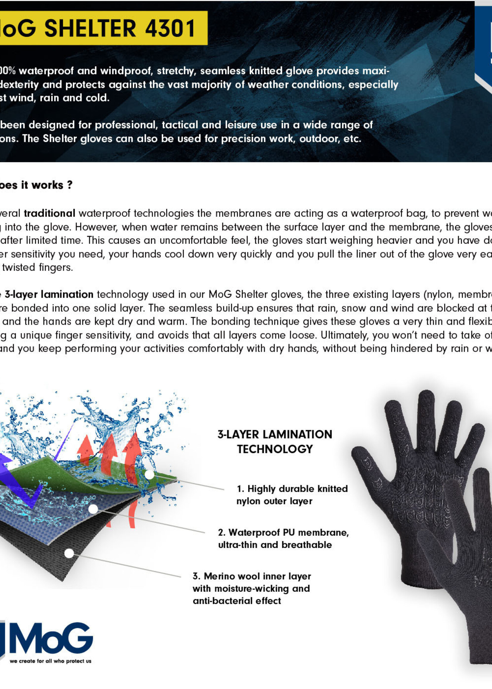 MoG Wind + Waterproof Merino Shelter Gloves (Black)