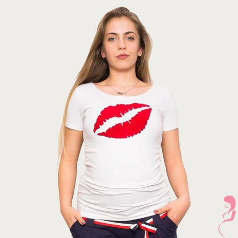 Op en Top Zwangerschapsshirt Positieshirt Big Kiss Wit