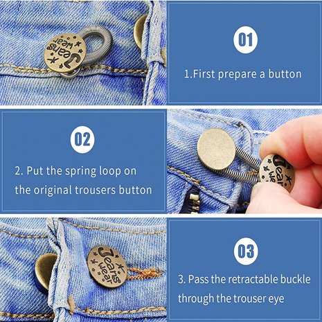 Op en Top Broek Verlengstuk / Verlenger Zilver  koperen knoop Fashion Op en Top Broek Verlengstuk / Verlenger Zilver  koperen knoop Fashion