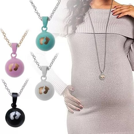 Lila Chime Zwangerschapsketting Babybel Ketting Voetjes Zwart Lila Chime Zwangerschapsketting Babybel Ketting Voetjes Zwart