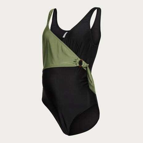 Mamalicious ZwangerschapsBadpak / PositieBadpak Belted Zwart groen