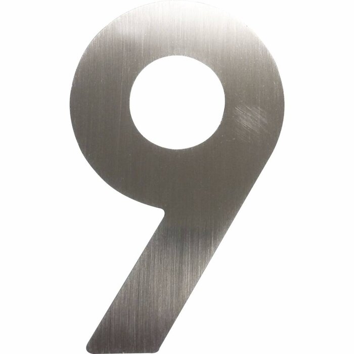 Schösswender Hausnummer 9 - Höhe 120 mm, mit 2 Gewindenocken M5, Edelstahl