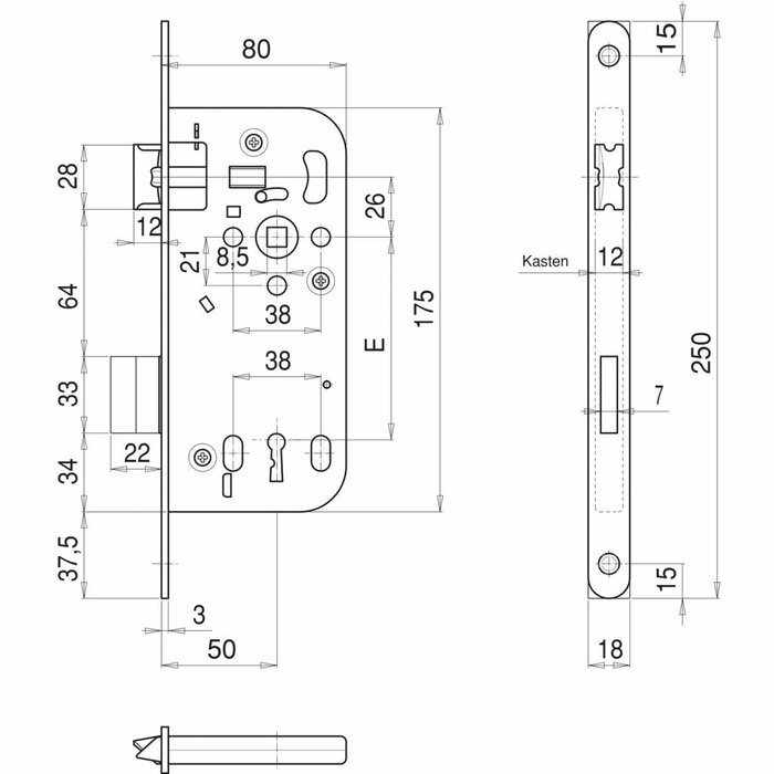 Türschloss Serie 121 Ö-Norm B 5350 Bundbart