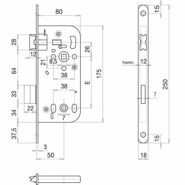 Türschloss Serie 121 Ö-Norm B 5350 WC