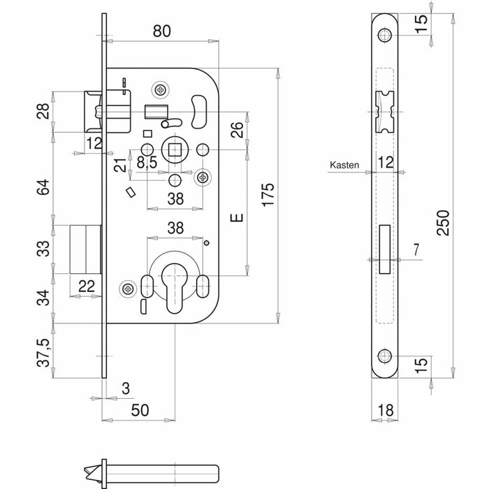 Türschloss Serie 121 Ö-Norm B 5350 PZ