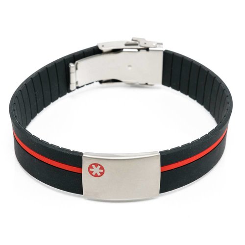 Icetags Medische armband met gekleurde band rood/groen/blauw