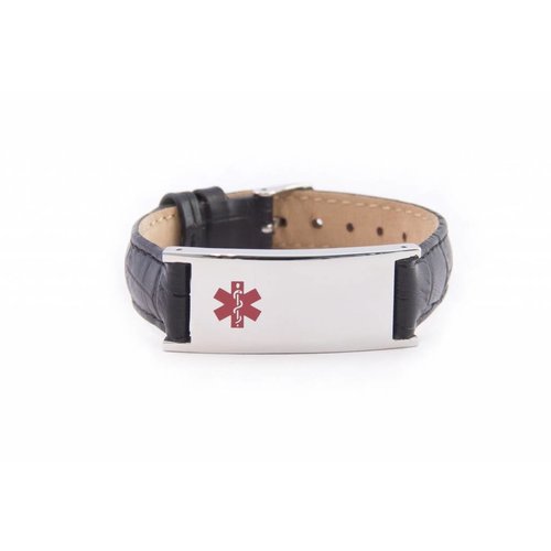 Icetags Black leather medical ID bracelet  women