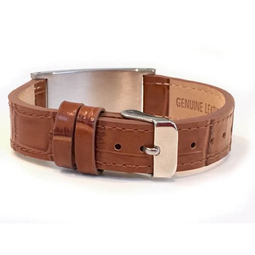 Icetags Stylish brown Leather Medical ID bracelet - Unisex