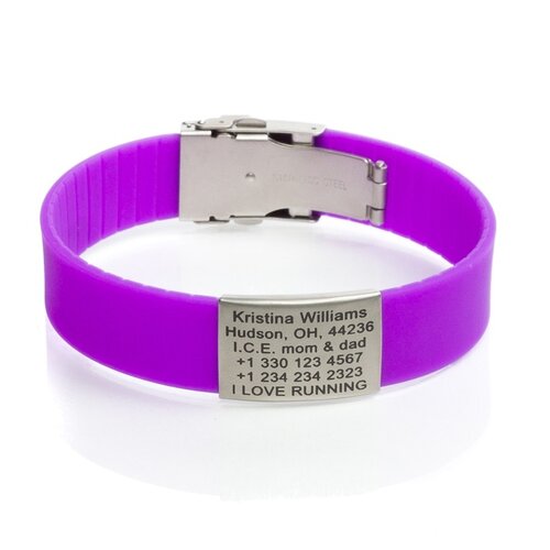 Icetags Engraved ladies emergency ID bracelet Purple