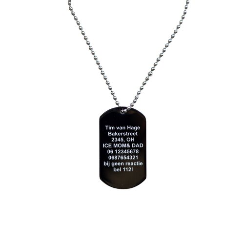 Icetags Zwarte epilepsie ketting personaliseren Icetags Zwarte epilepsie ketting personaliseren