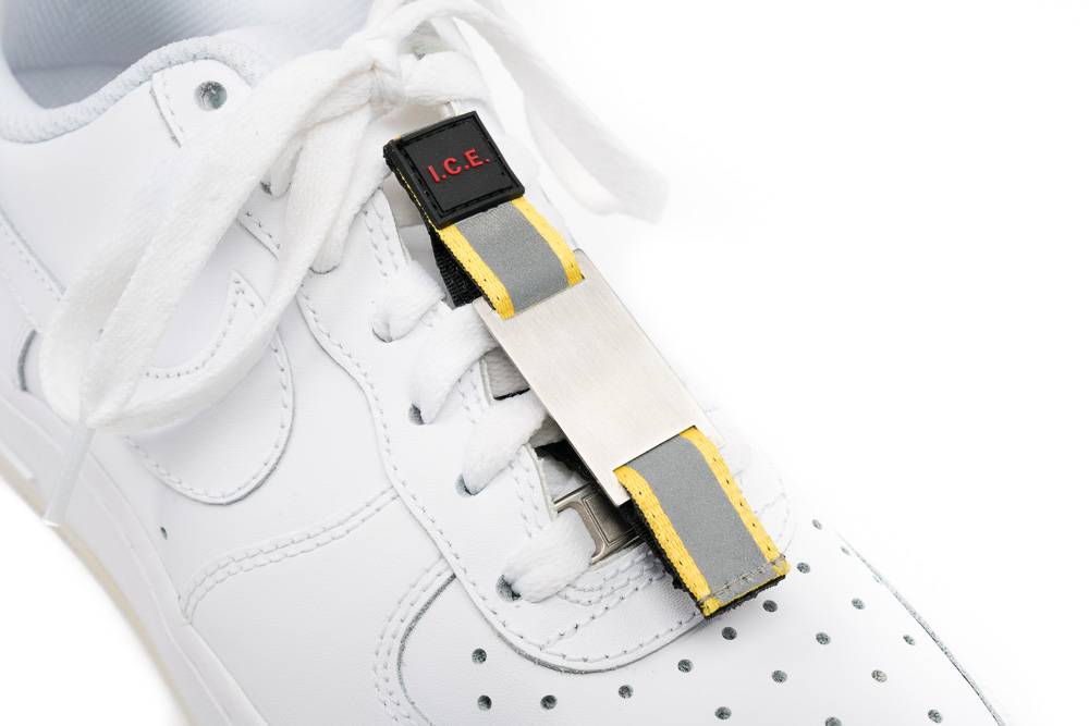 Shoe ID emergency name tag; Yellow Icetags