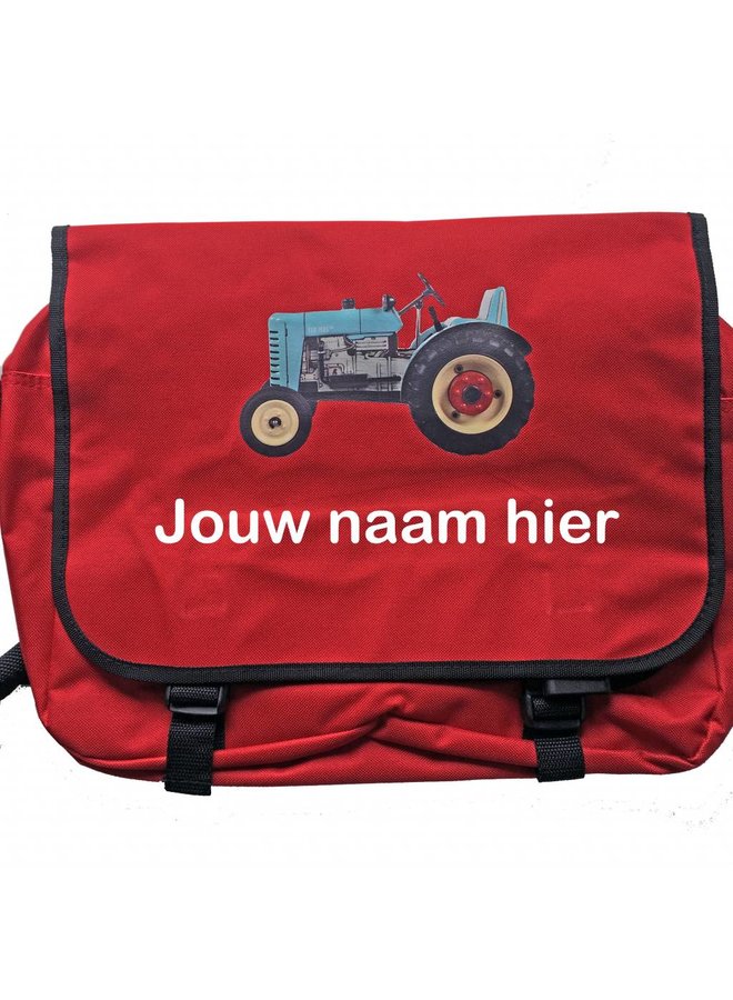 Reportertas met tractor en naam | rood