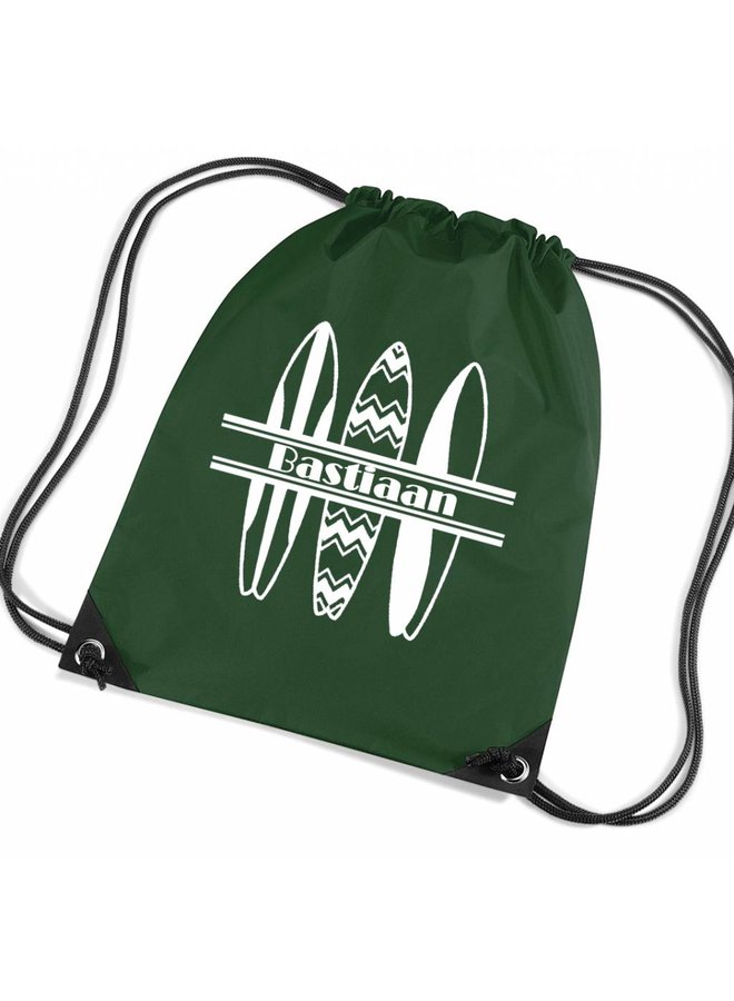 Gym bag with name and surfboards