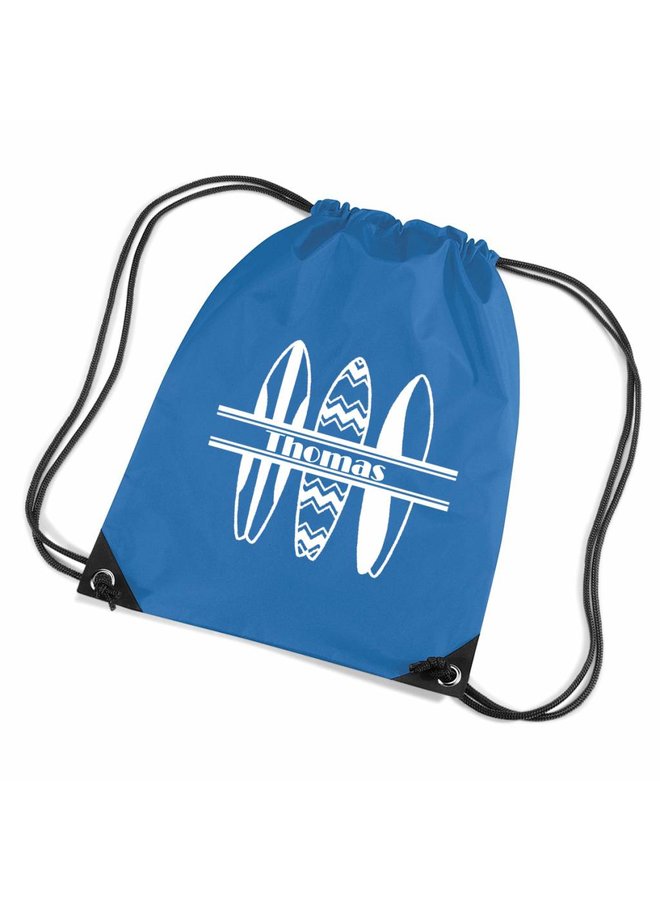 Gym bag with name and surfboards