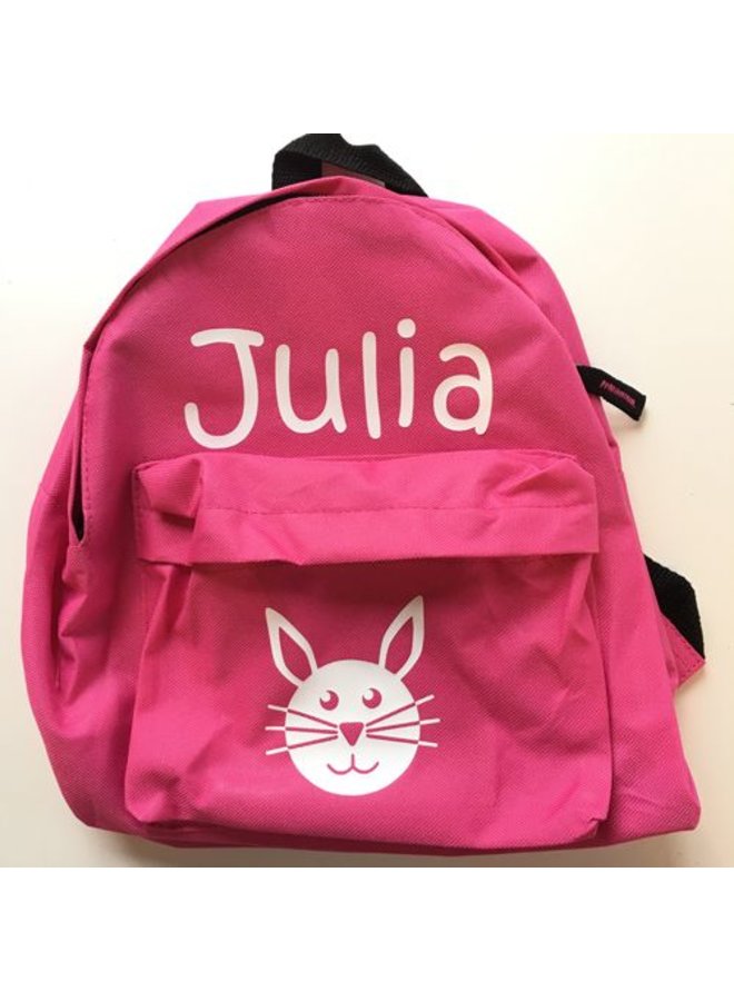 Backpack with name and rabbit print
