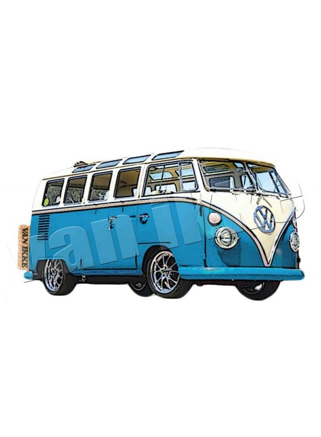 Applicatie retro VW-bus rood of blauw voor overall