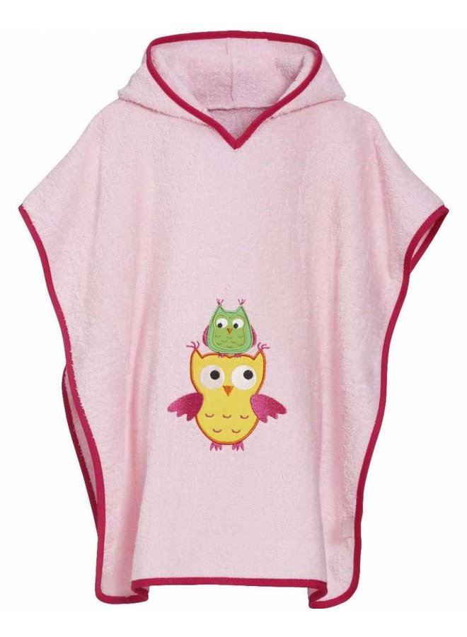 Pink bath cape, beach poncho with hood - owl