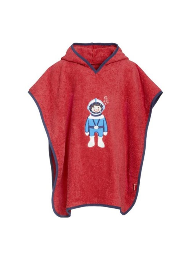 Red children's bath cape, beach poncho with hood - Diver