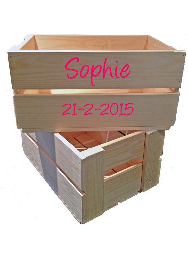 Toy crate, box with name and additional tile text