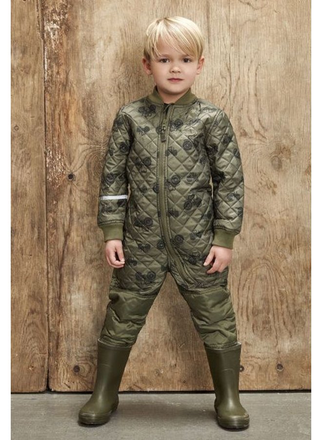 Quilted thermal coverall with tractor in green| 80-104