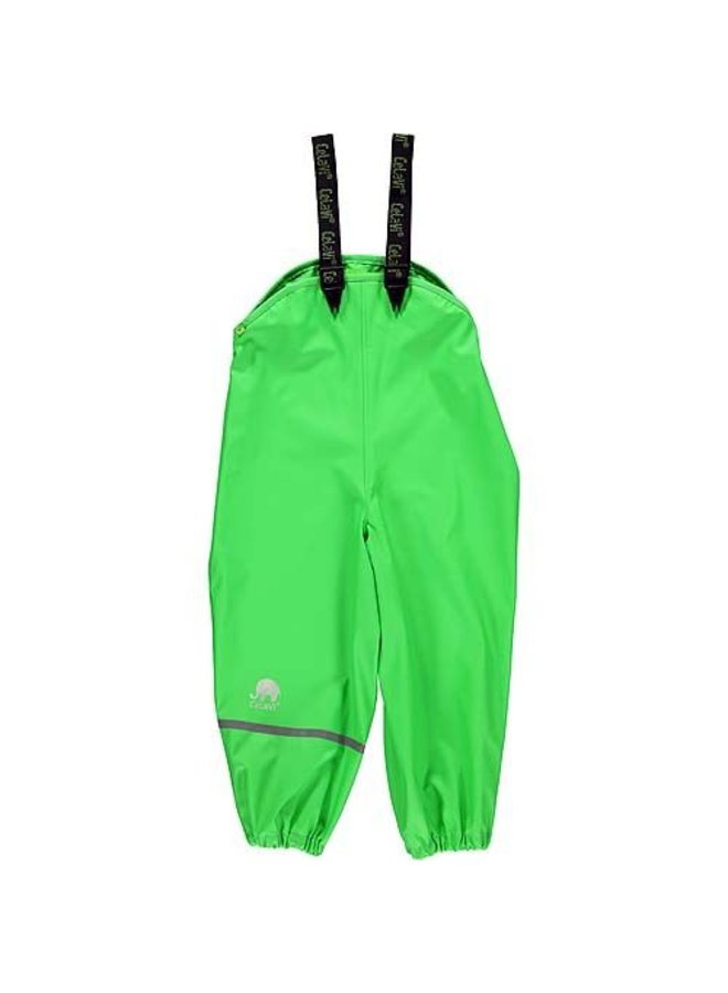 Lime green children's rain pants with suspenders | size 70-100