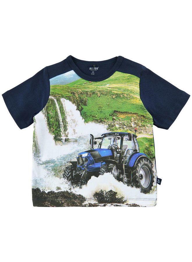 T-shirt met print tractor en watervallen | maat 80