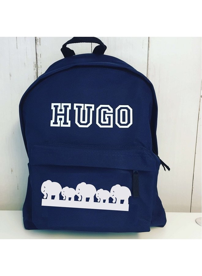 Junior backpack with name print and border of elephants
