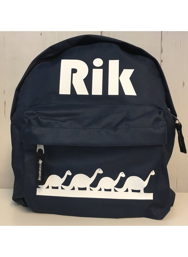 Toddler backpack with name and border of dinosaurs