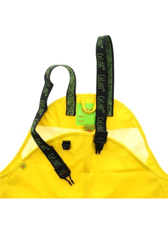 Sustainable children's rain pants | yellow | braces | 110-130