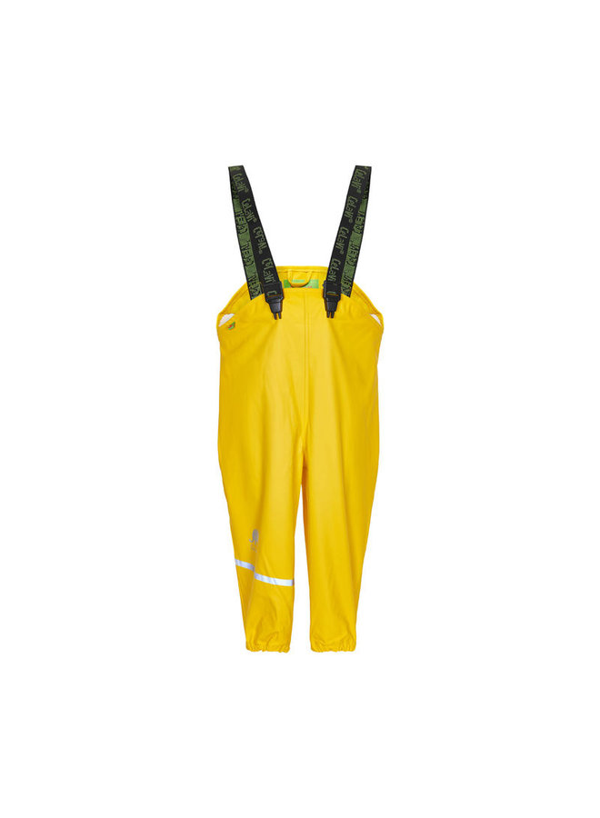 Sustainable children's rain pants | yellow | braces | 110-130