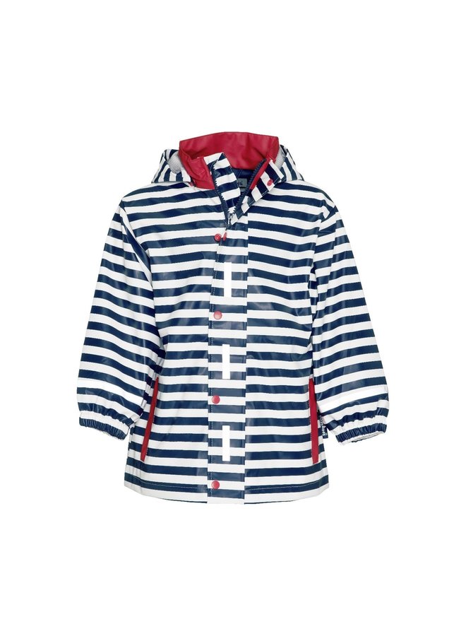 Children's raincoat blue white striped with red accents size 80-110