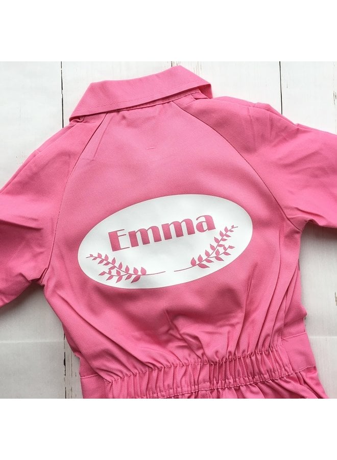 Children's overalls with name | emblem and twigs and name - div. colors