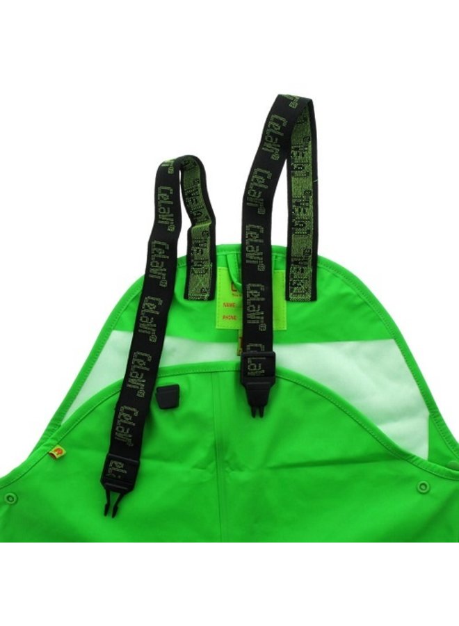 Sustainable children's rain pants lime green | braces 110-130