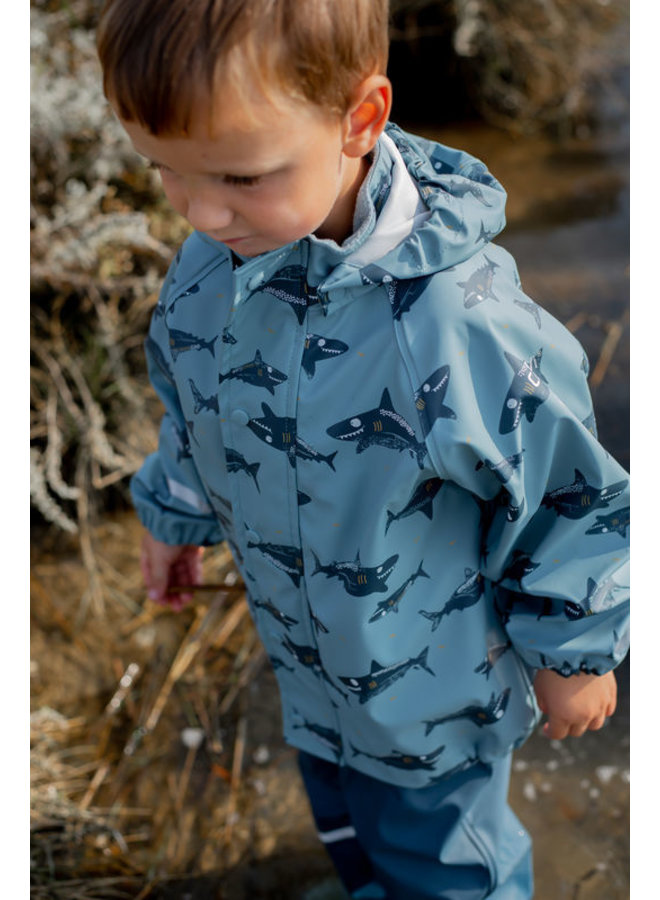 ♻️ Sustainable raincoat with shark print | Smoke Blue